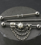Pearl Dangle Chain Industrial Barbell