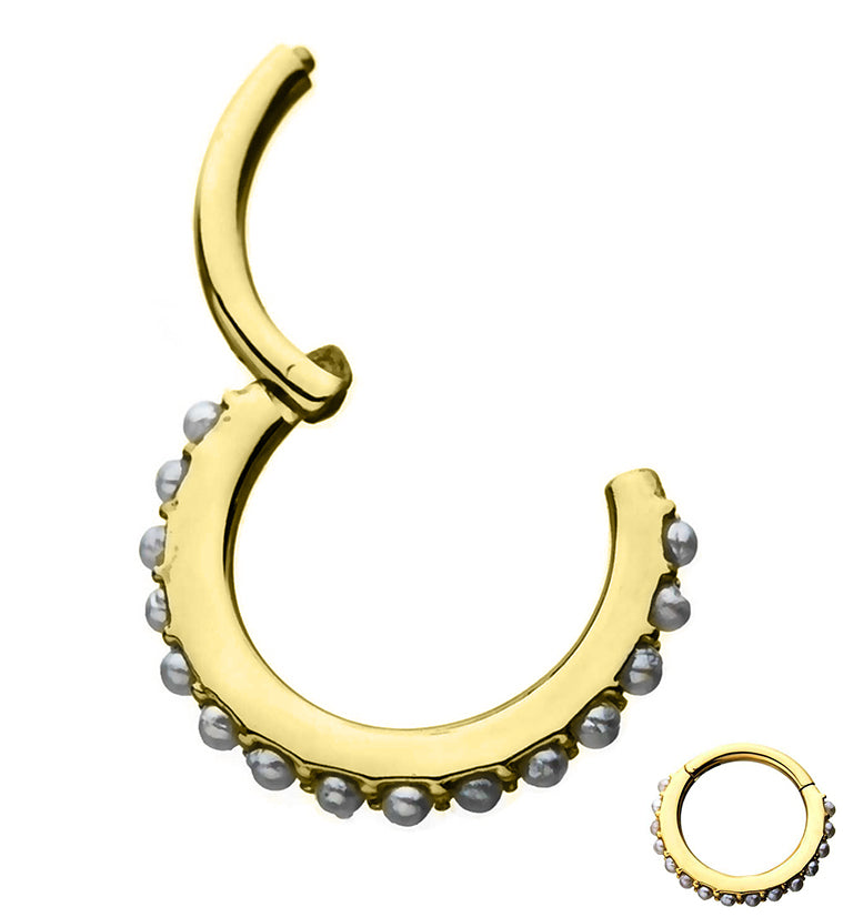 Gold PVD Pearl Rim Hinged Segment Ring