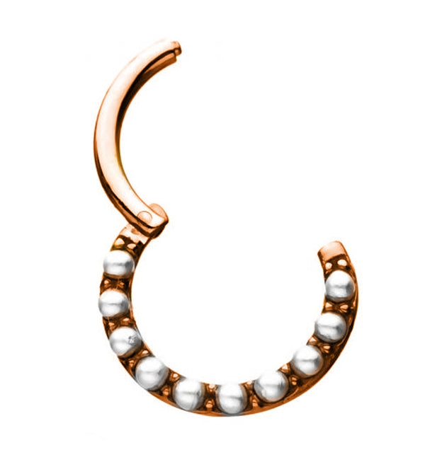 Rose Gold PVD Pearl Front Hinged Segment Ring