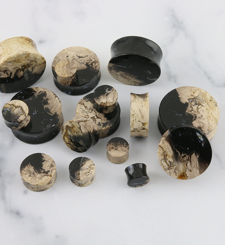 Black Flame Petrified Palm Root Plugs