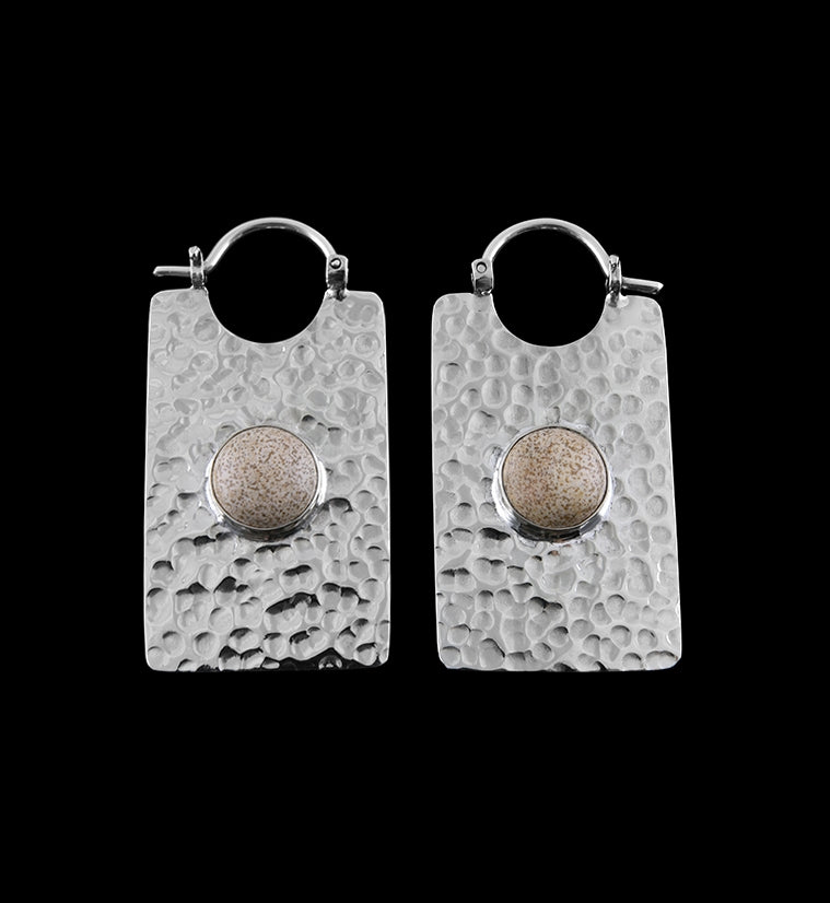 14G Lateral Picture Jasper Stone White Brass Hangers / Earrings