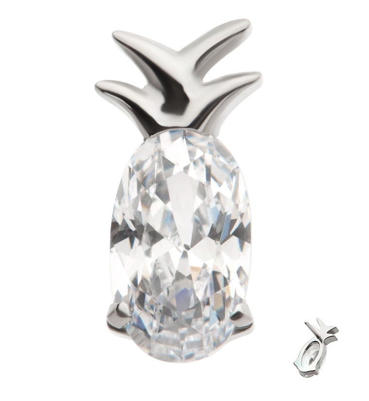 Pineapple Oval Clear CZ Threadless Titanium Top
