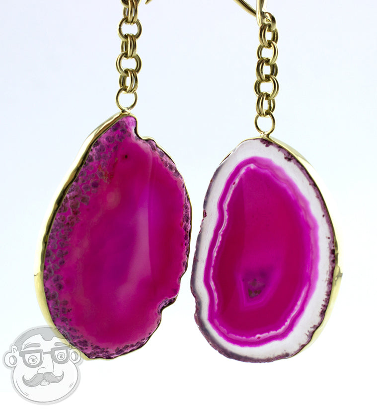 Pink Agate Stone Brass Hangers