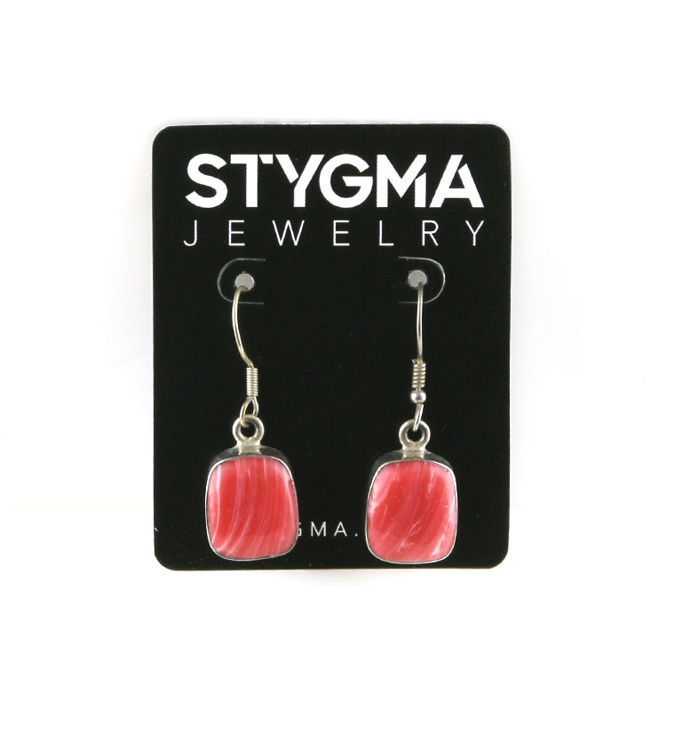 Pink Agate Jibe Silver Earrings