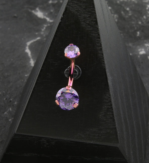 Pink Anodized Purple CZ Internally Threaded Titanium Belly Button Ring