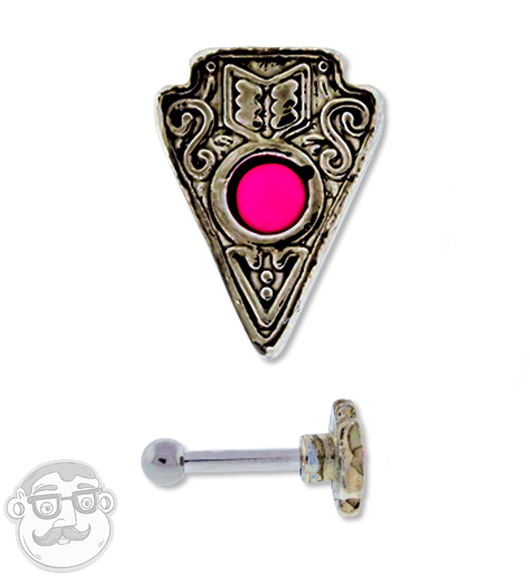 16G Arrowhead with Pink Stone Inlay Cartilage / Tragus Barbell