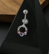 Pink Aurora CZ Circlet Stainless Steel Belly Button Ring
