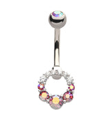 Pink Aurora CZ Circlet Stainless Steel Belly Button Ring