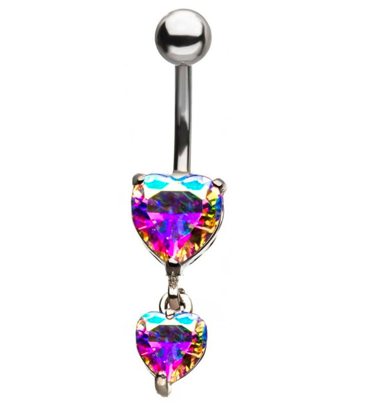 Pink Aurora Heart Dangle Belly Button Ring