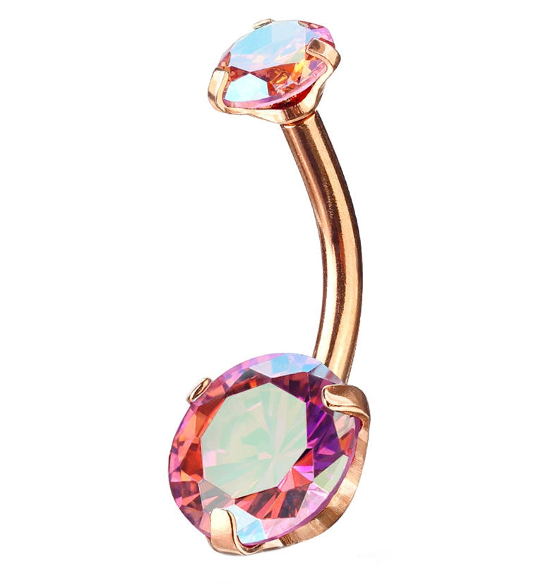 Pink Aurora CZ Rose Gold PVD Belly Button Ring