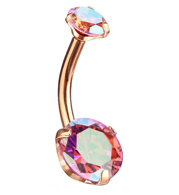 Pink Aurora CZ Rose Gold PVD Belly Button Ring