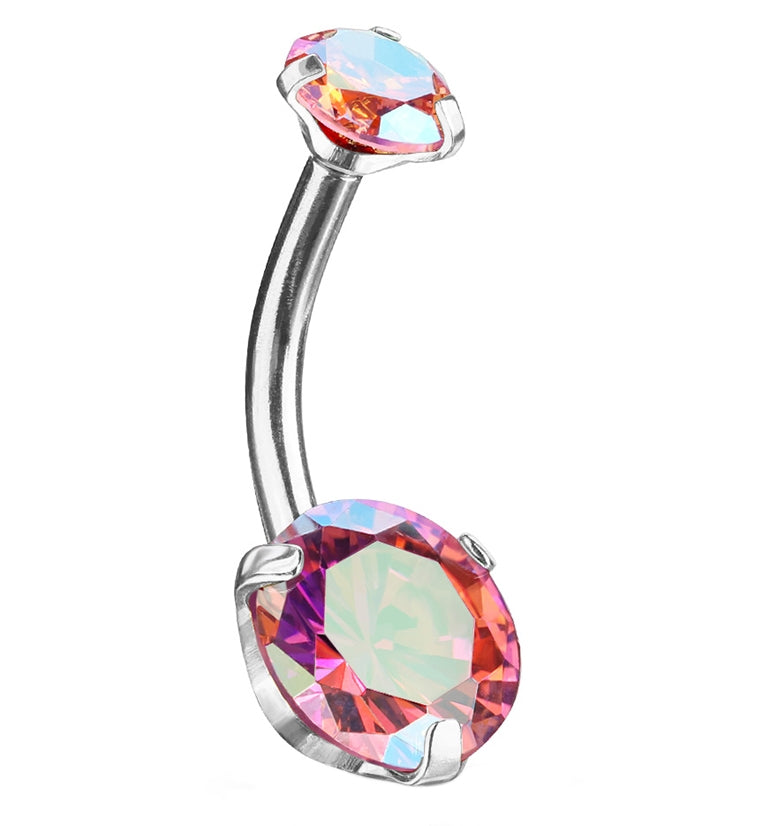 Pink Aurora CZ Rose Belly Button Ring
