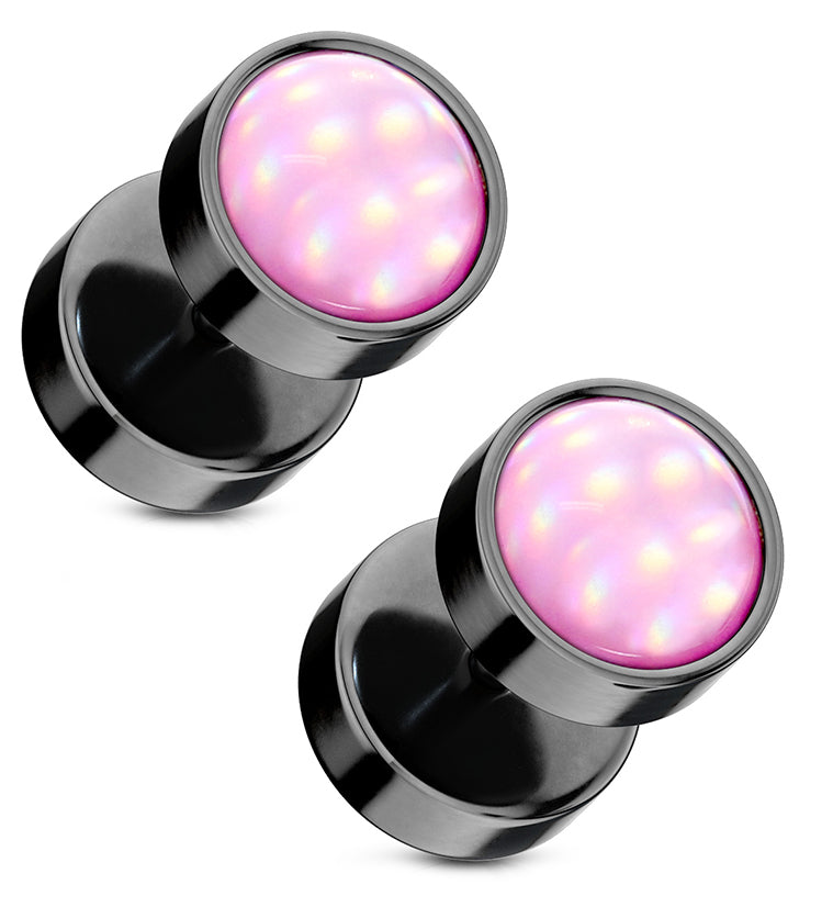 16G Pink Escent Black PVD Stainless Steel Fake Plugs / Gauges