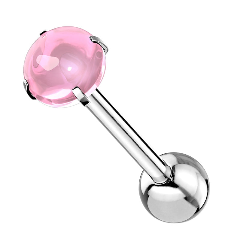 Pink Cabochon Prong Stainless Steel Barbell