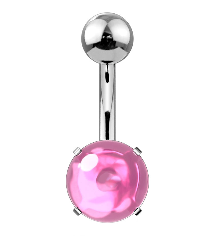 Pink Cabochon Prong Set Belly Button Ring