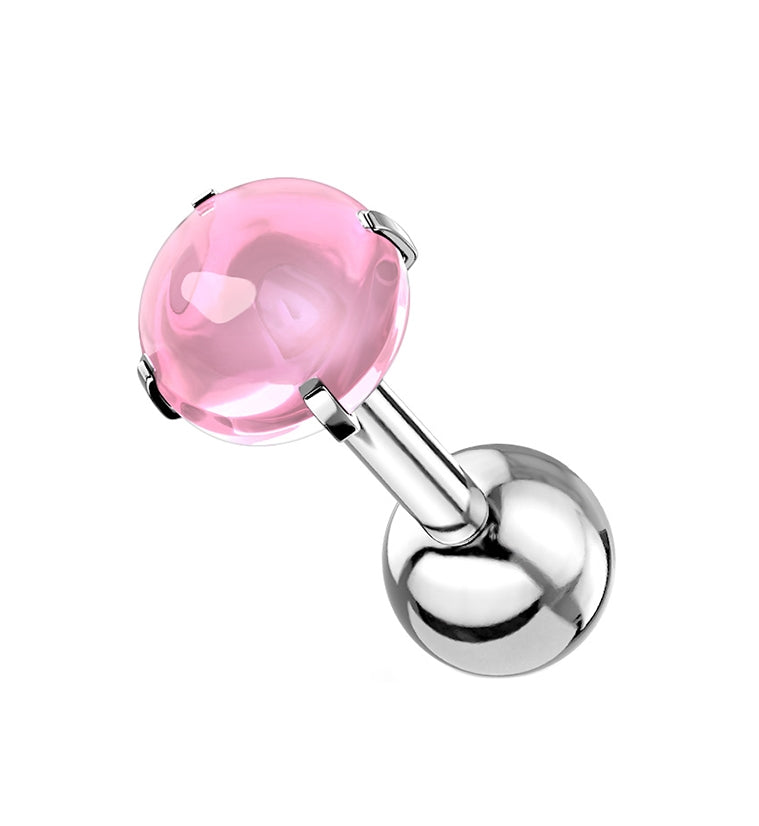 Pink Cabochon Prong Set Cartilage Barbell