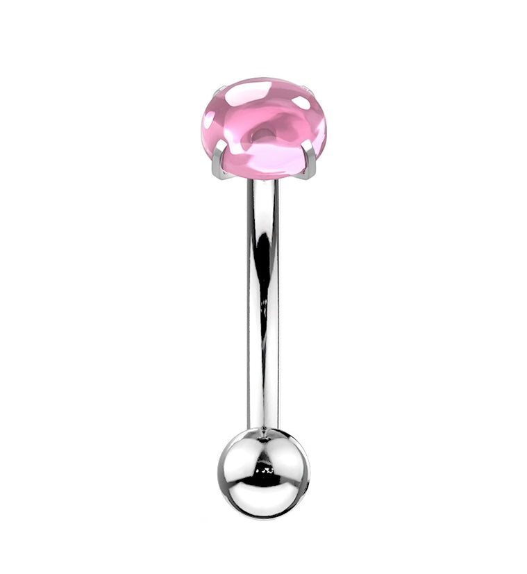 Pink Cabochon Prong Set Stainless Steel Curved Barbell