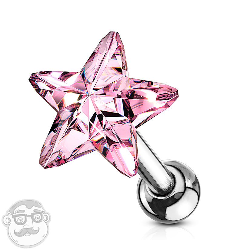 16G Pink Star Cartilage Barbell