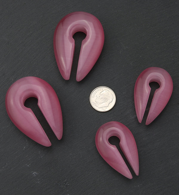 Pink Cat's Eye Glass Keyhole Ear Weights