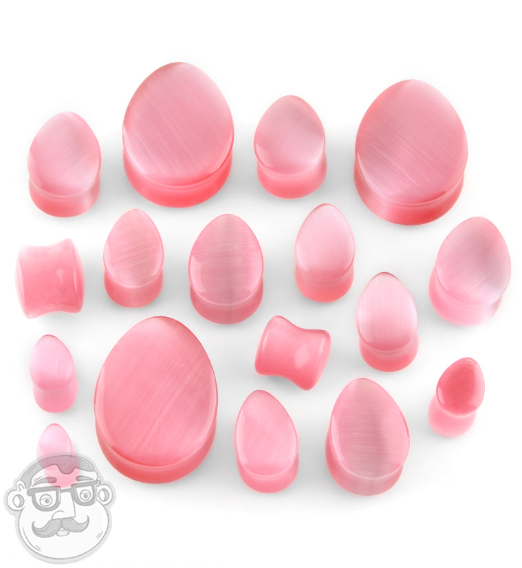 Pink Cat's Eye Glass Teardrop Ear Gauges