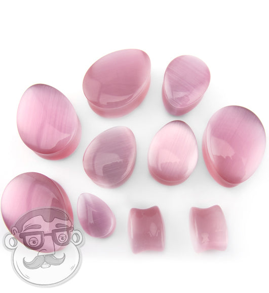 Pink Cat's Eye Glass Teardrop Ear Gauges