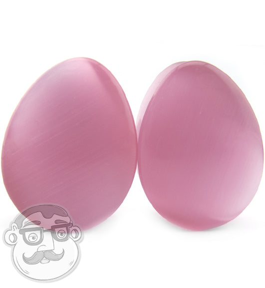 Pink Cat's Eye Glass Teardrop Plugs