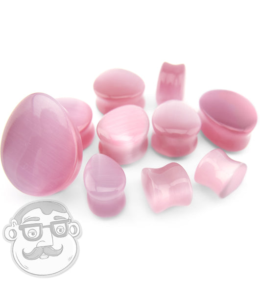Pink Cat's Eye Glass Teardrop Plugs