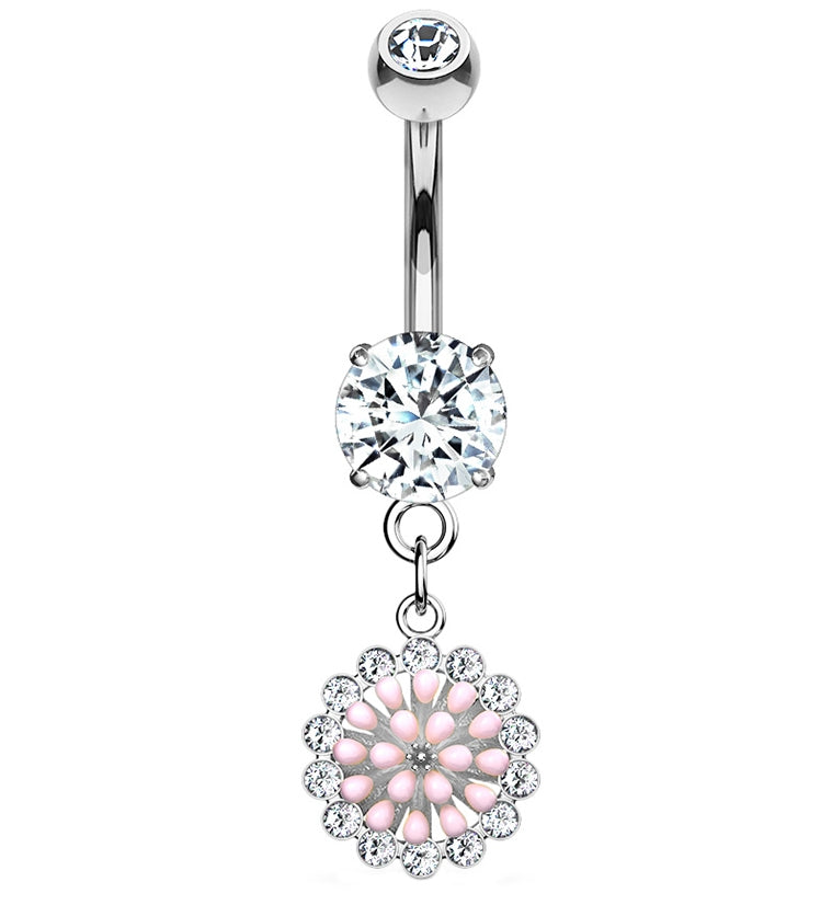 Pink Charm Dangle Belly Button Ring