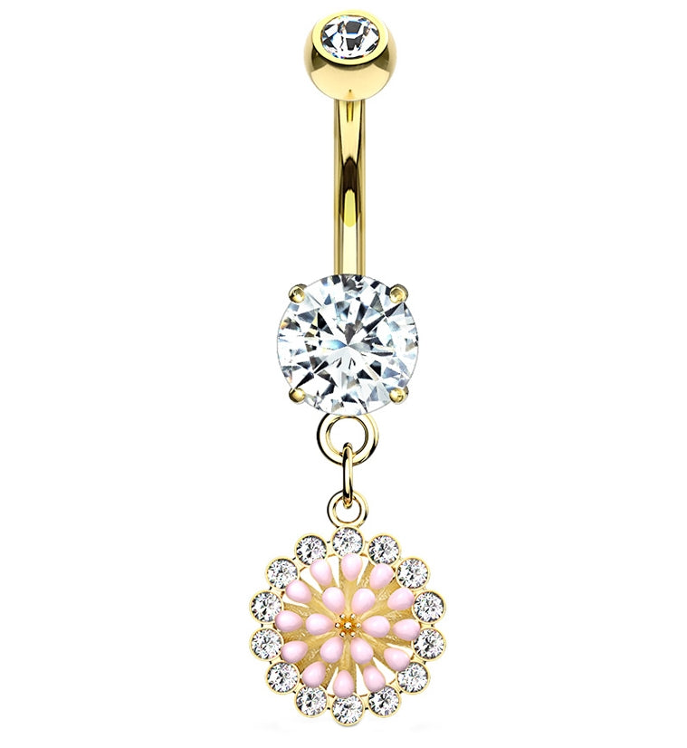 Pink Charm Dangle Gold Belly Button Ring