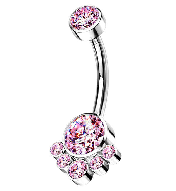 Pink CZ Cluster Belly Button Ring