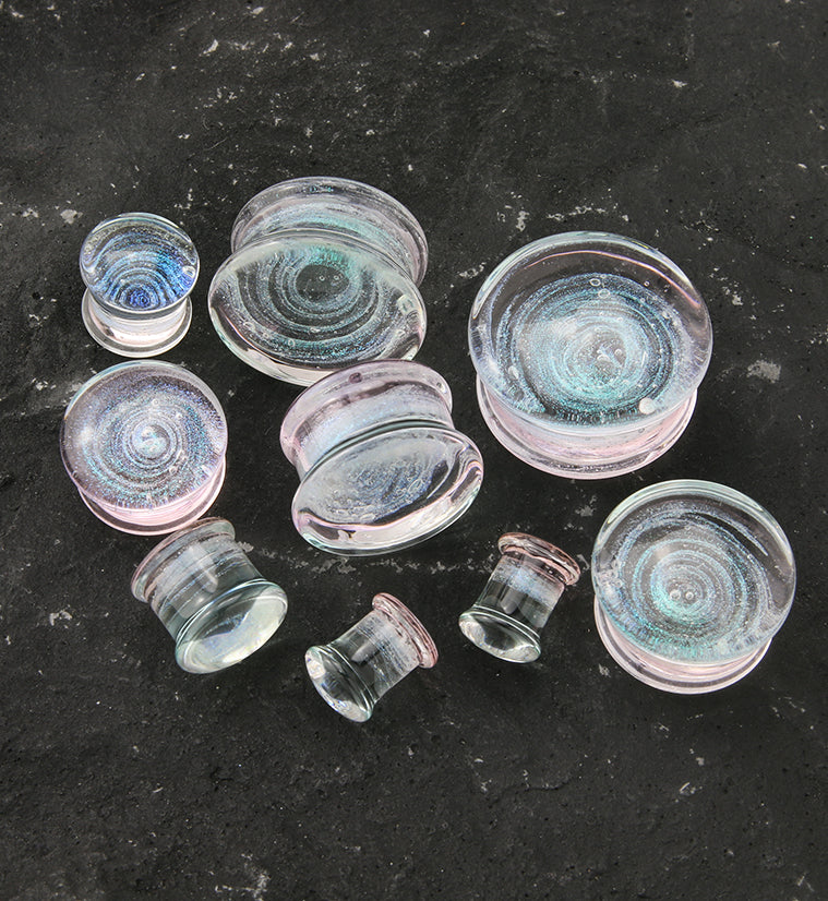 Pink Cosmos Glass Double Flare Plugs