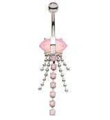 Pink Crystal Bead Chain Stainless Steel Belly Button Ring