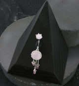 Pink Crystal Dangle Stainless Steel Belly Button Ring