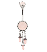 Pink Crystal Dangle Stainless Steel Belly Button Ring