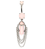Pink Crystal Multi Dangle Chain Stainless Steel Belly Button Ring