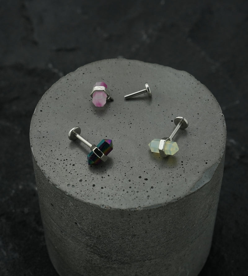 Pink Crystal Stainless Steel Internally Threaded Labret