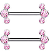 Pink Cluster CZ Threadless Titanium Nipple Bars