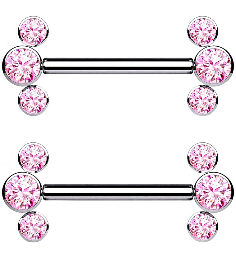 Pink Cluster CZ Threadless Titanium Nipple Bars