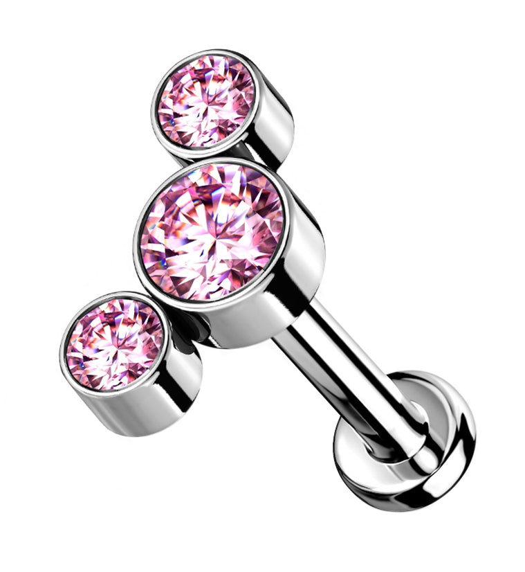 Pink Cluster CZ Titanium Threadless Labret