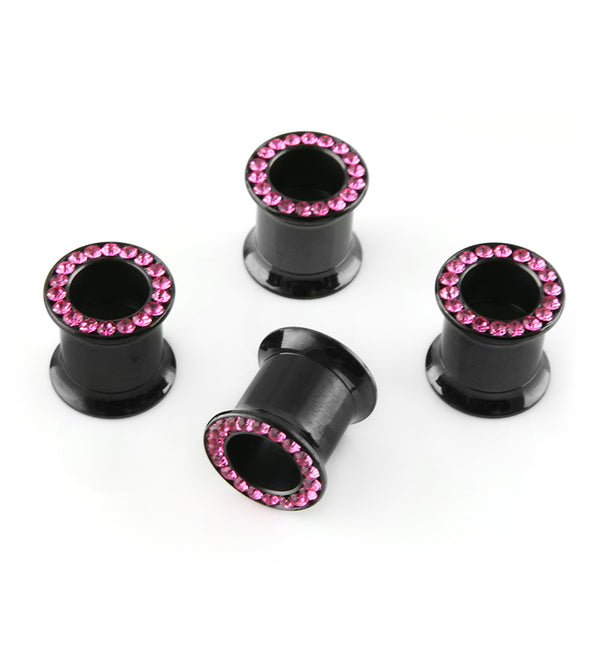 Black PVD Stainless Steel Plugs with Pink CZ Rim