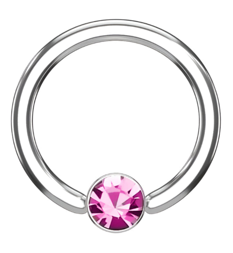 Pink CZ Flat Disk Captive Ring