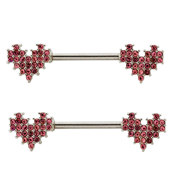 Pink CZ Hearts Stainless Steel Nipple Barbells