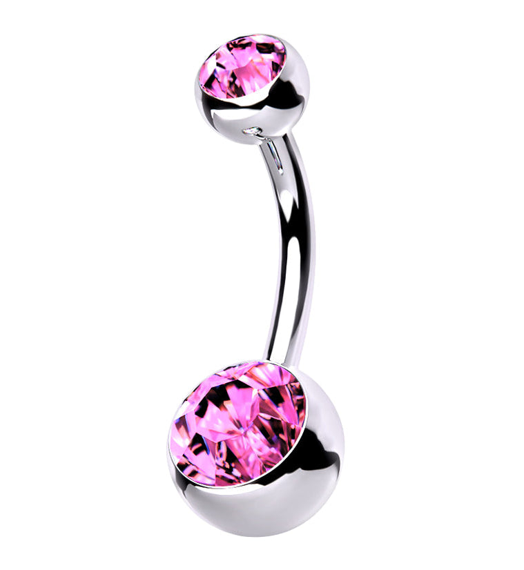 Pink CZ Internally Threaded Titanium Belly Button Ring