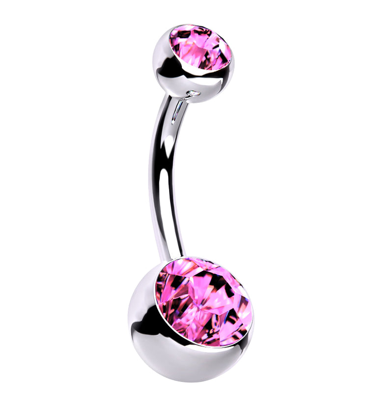 Pink CZ Internally Threaded Titanium Belly Button Ring