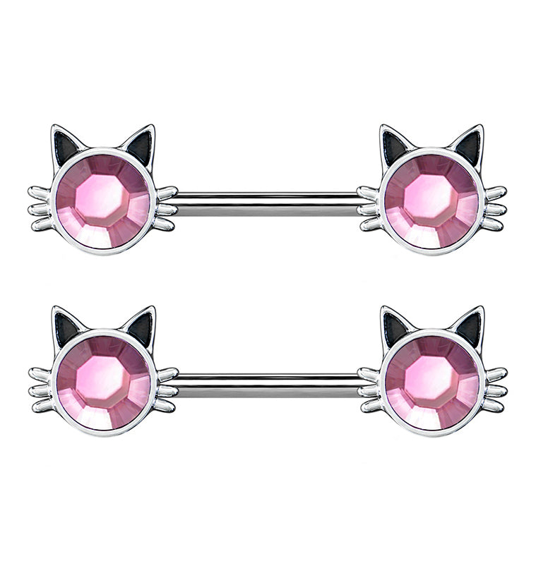 14G Pink CZ Kitty Nipple Ring Barbell