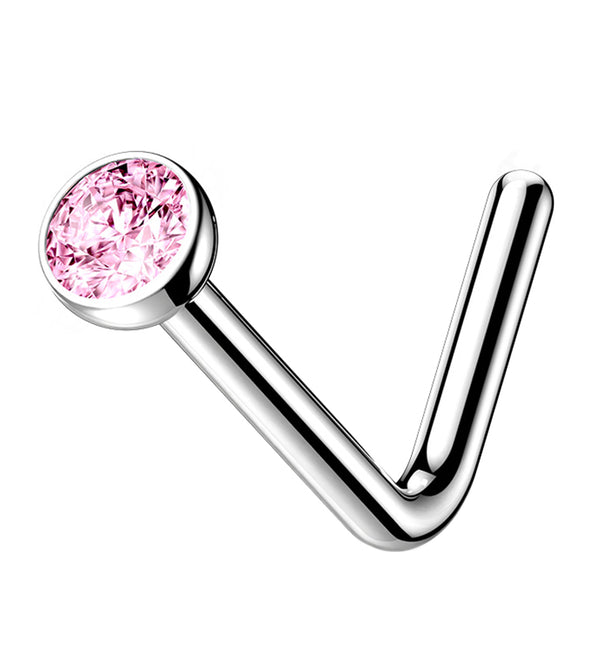 Pink CZ Top L Bend Titanium Nose Ring