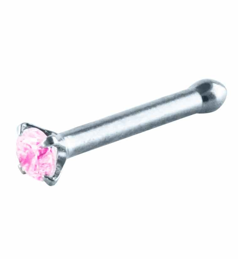 Pink CZ Prong Set Titanium Nosebone