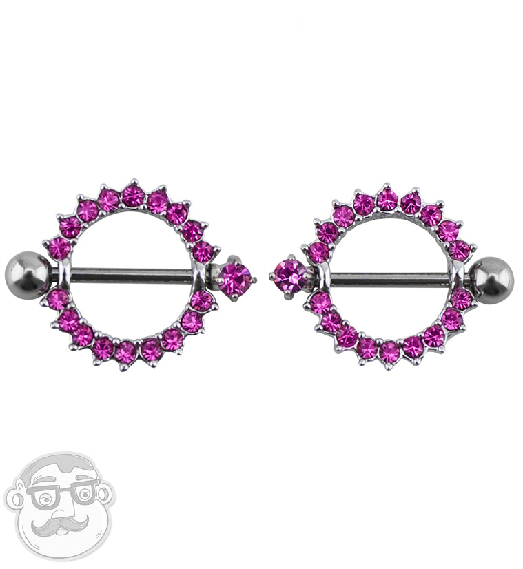 Pink CZ Rim Nipple Ring Barbell Shield