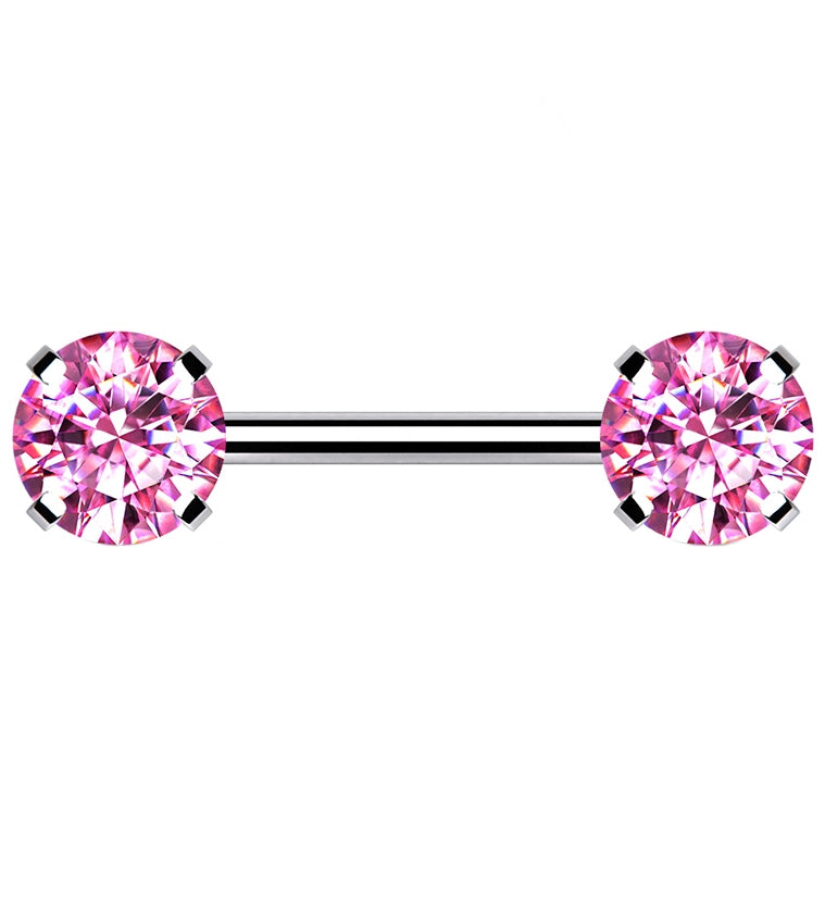 Double Pink CZ Stainless Steel Threadless Barbell