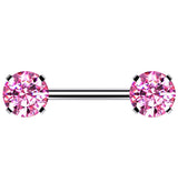 Double Pink CZ Stainless Steel Threadless Barbell